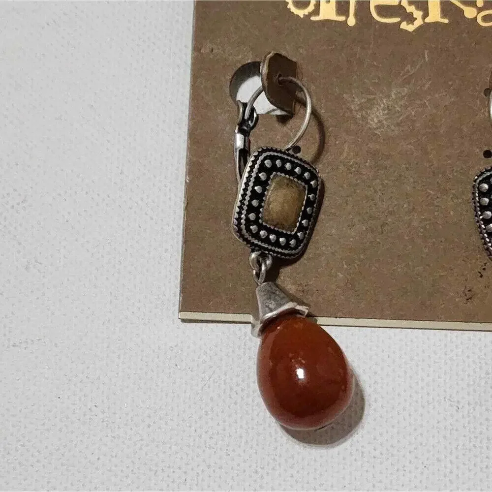Treska Womens Silver Tone Amber Brown Teardrop Bead Leverback Drop Earrings Boho